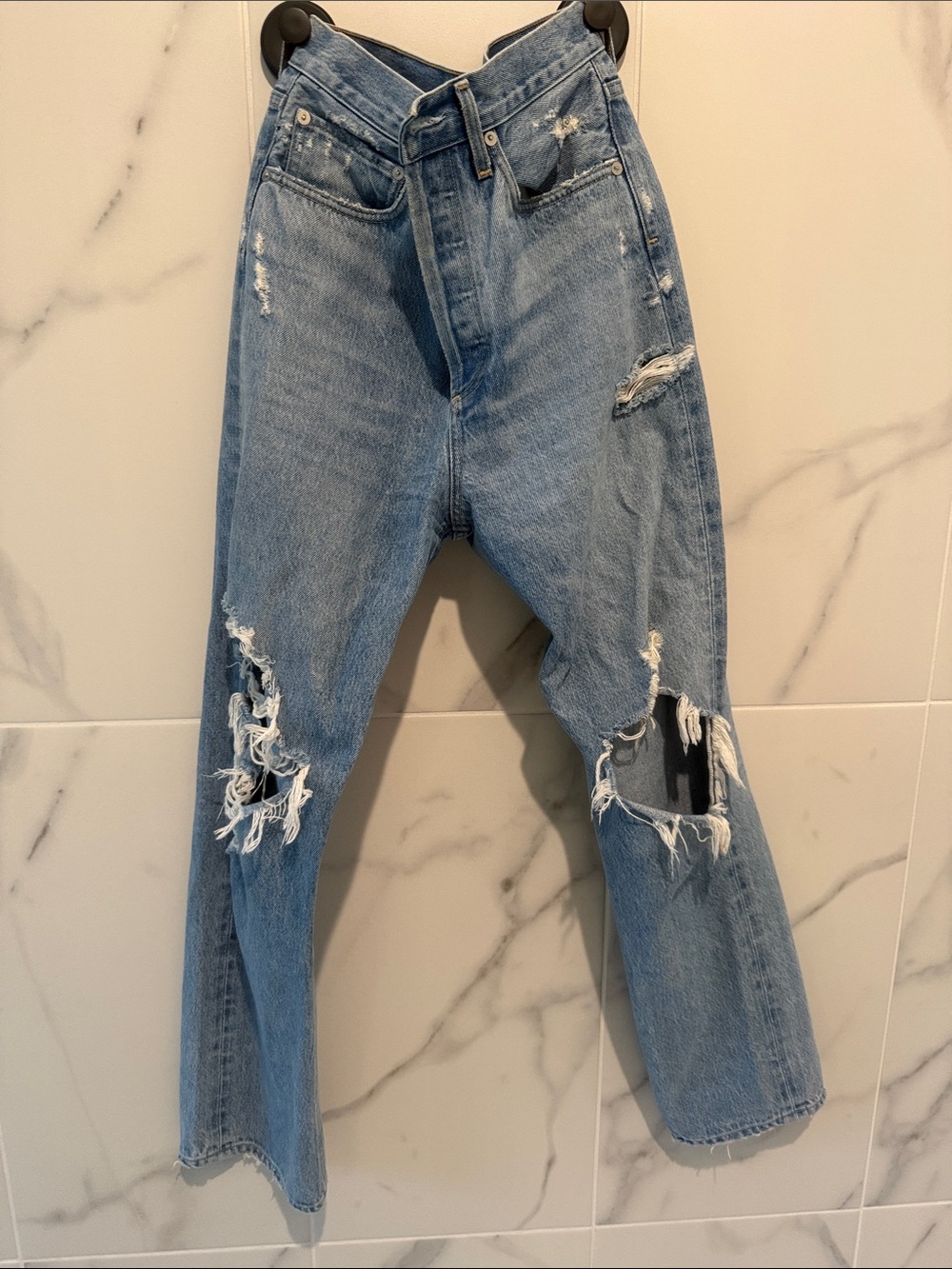 Agolde Light Blue Distressed Boyfriend Jeans